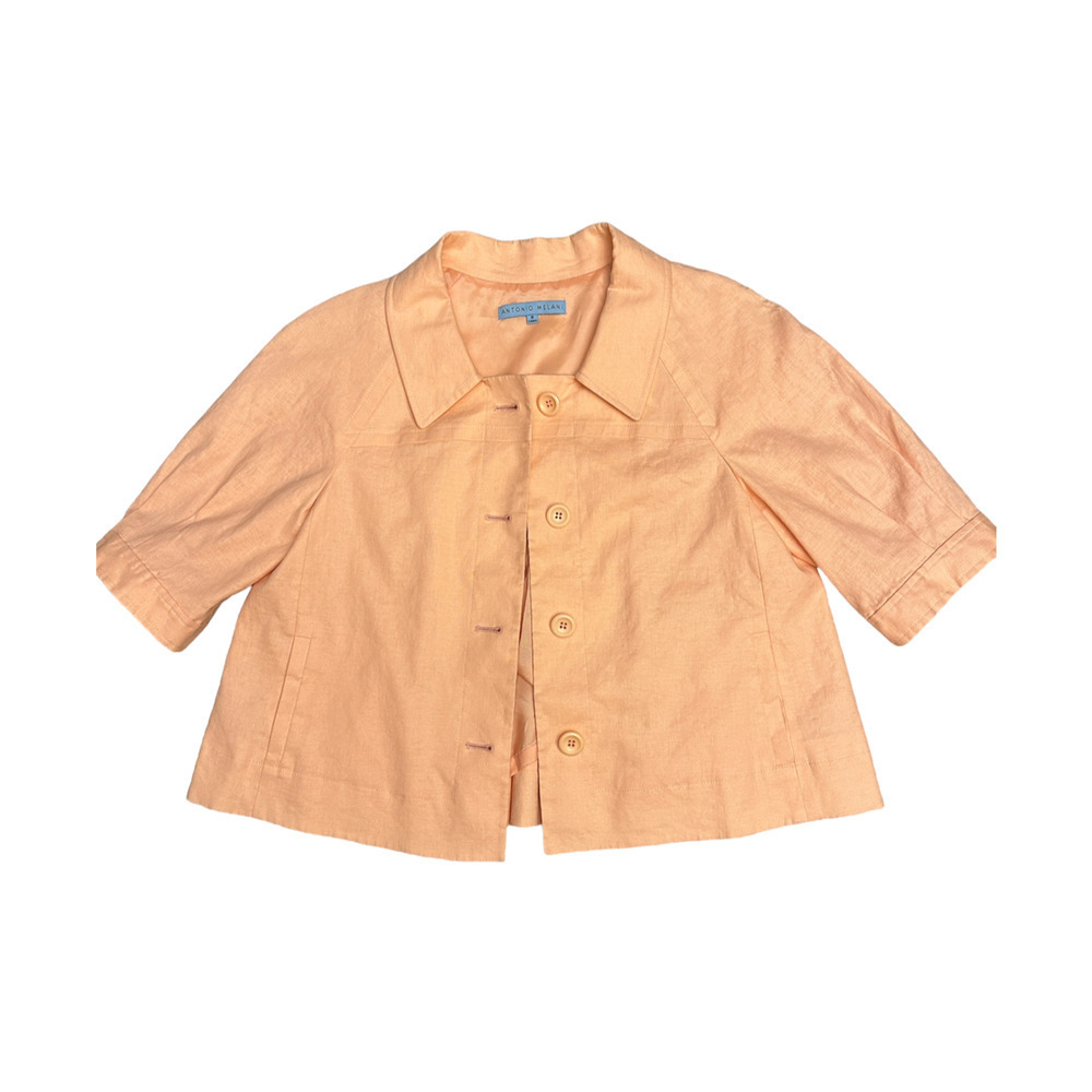 ANTONIO MELANI Bolero Jacket Womens Size 6 Linen Lined Pleated Cropped